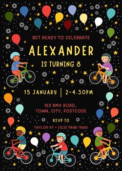 Digital Editable Bikes Bmx Kids Birthday Party Invitation Template, 8 of 9