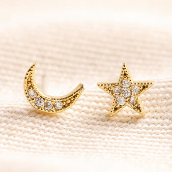 Moon And Star Crystal Stud Earrings, 4 of 6