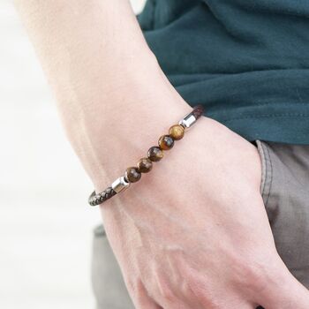 Personalised Mens Woven Tiger's Eye Bracelet, 3 of 7