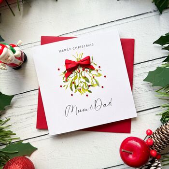 Mum And Dad Mistletoe Christmas Card. Personalised, 6 of 7