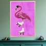 Flamingo Rollerskating Custom Original Art Print, thumbnail 1 of 7