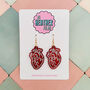 Red Glitter Anatomic Heart Resin Earrings, thumbnail 1 of 4