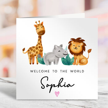 Personalised Welcome To The World Safari Baby Card, 3 of 3