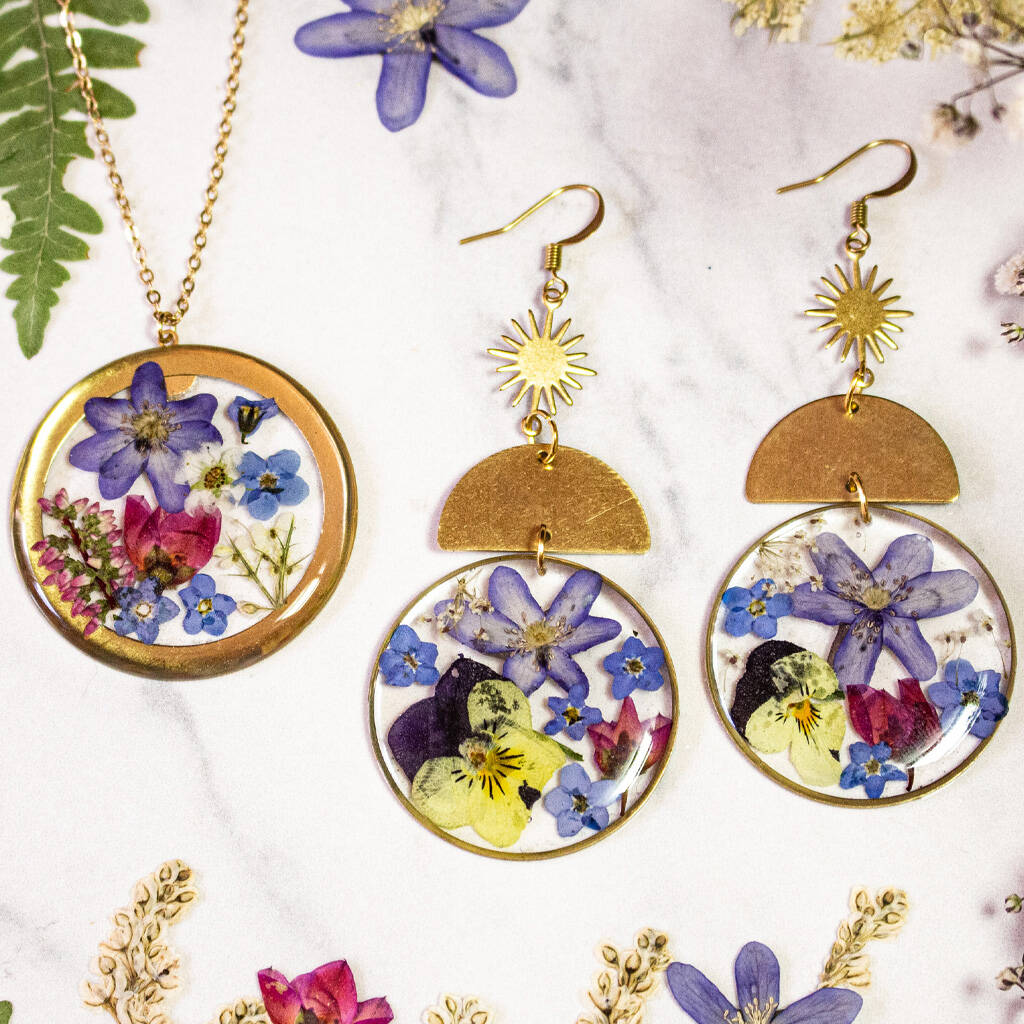Full Bloom Pressed Flower Earrings By Fleur De Lune