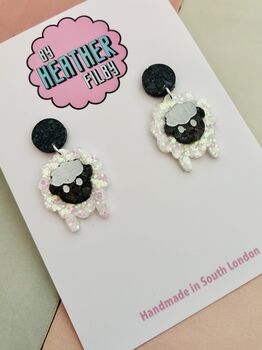 Sheep Glitter Resin Earrings / Gift For Animal Lover / Farmyard Jewellery / Fun Accessories, 5 of 5