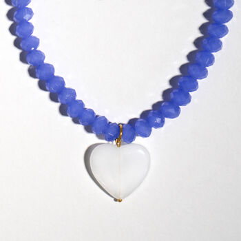 Cornflower Blue Bead And White Heart Necklace, 4 of 6