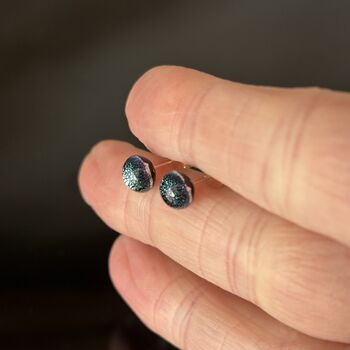 Silvery Blue Fused Glass Sterling Silver Stud Earrings, 8 of 9