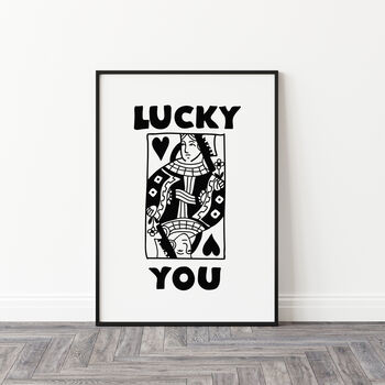 Pink Queen Of Hearts Lucky You Wall Print, 3 of 5