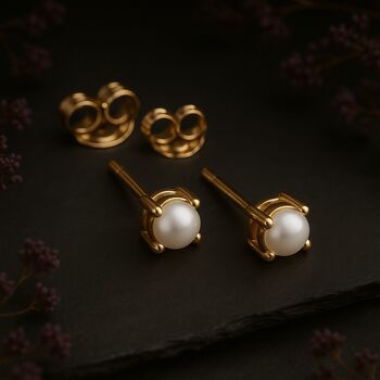 Solid 9ct Yellow Gold June Pearl Birthstone Stud Earrings, 2 of 5