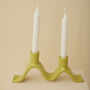 Handmade Chartreuse Wavy Ceramic Candelabra For Two Candles, thumbnail 1 of 6