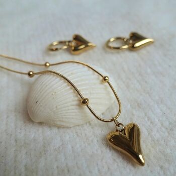 Heart Gold Necklace Matching Earring Set, Gift For Her, 7 of 8