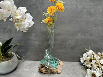 Compact 25cm Molten Glass On Wood Root Vase – Fluted Display, 11 of 12