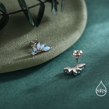 Sterling Silver Blue Opal Marquise Cluster Stud Earrings, 5 of 12