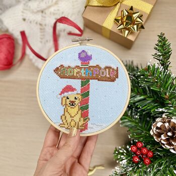 North Pole Puppy Dog Christmas Cross Stitch Kit, 4 of 6