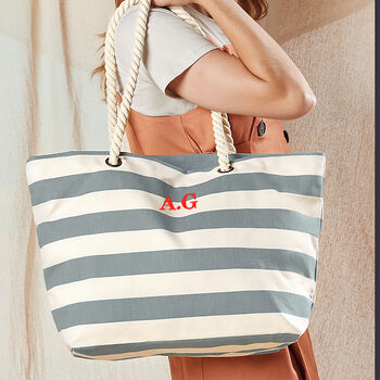 Personalised Embroidery Stripy Beach Bag With Initials, 2 of 5