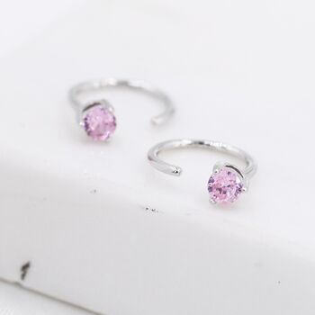 Pink Cz Dot Huggie Hoop Earrings In Sterling Silver, 4 of 9