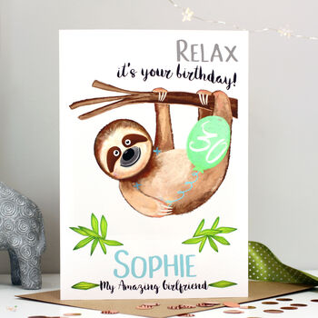 Personalised Sloth 'Relax' Birthday Card For Her, 5 of 11