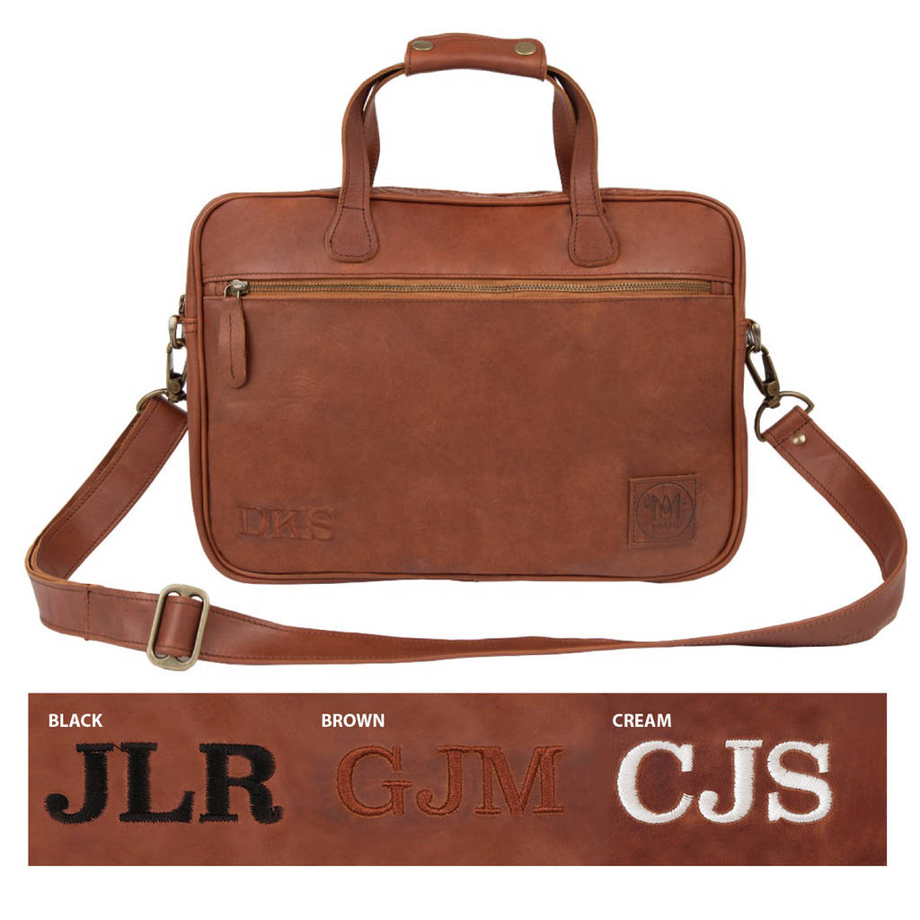 personalised leather compact laptop satchel by mahi leather