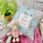 Peter Rabbit Name And Date Cushion Mint And Floral, thumbnail 7 of 9