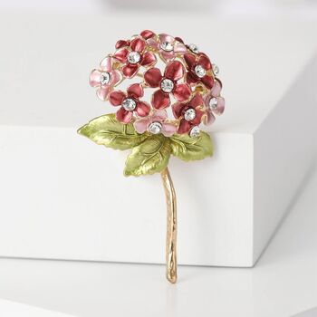 Hydrangea Stem Brooch In Dark Pink/Light Pink/Pale Blue, 2 of 5