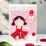 Personalised Rag Doll Girl 1st Christmas Card, thumbnail 1 of 7