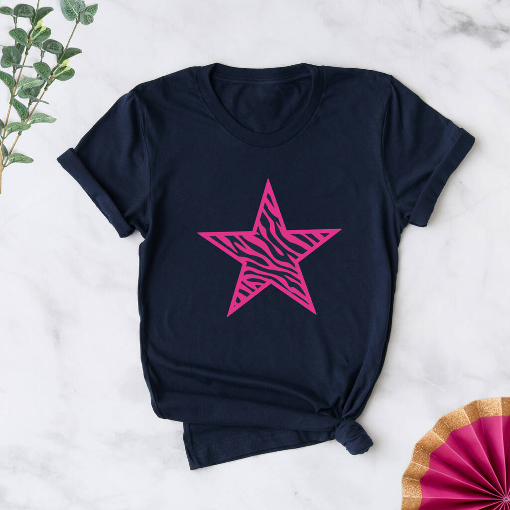 Neon Pink Zebra Star T Shirt, 1 of 2