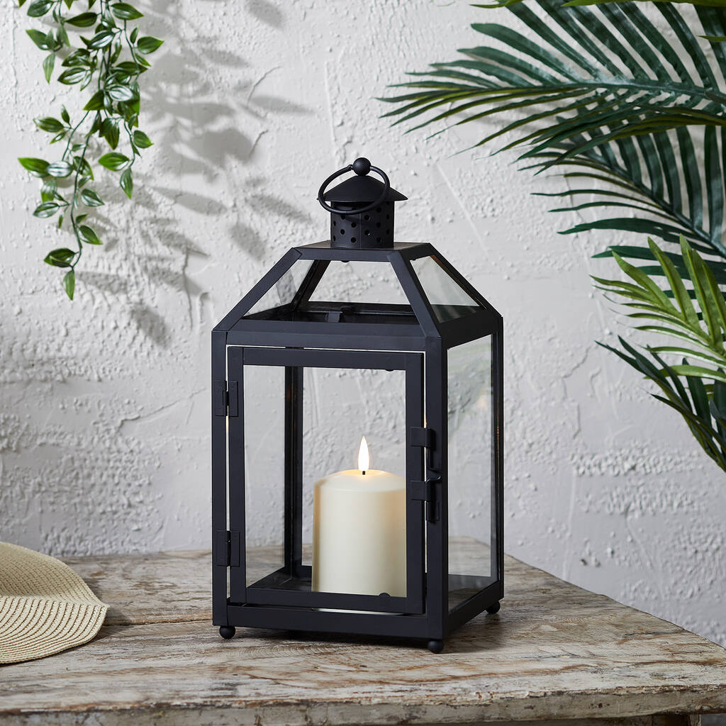 Terrarium Style Black Glass Candle Lantern By Lights4fun