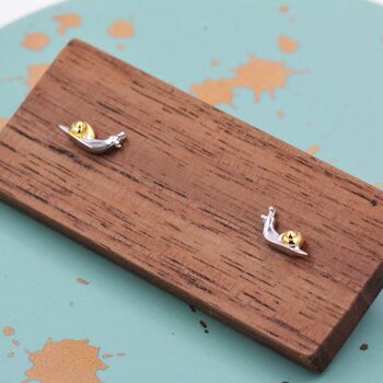 Tiny Little Snail Stud Earrings In Sterling Silver, 7 of 11