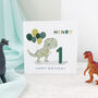 Personalised Dinosaur T Rex And Balloons Birthday Card, thumbnail 1 of 3