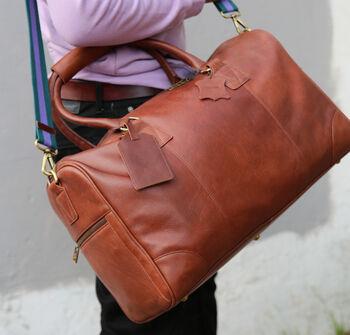 'Watkins' Men's Leather Travel Bag In Cognac, 12 of 12