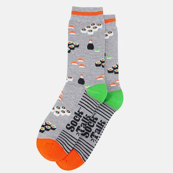 Sushi Maki Rolls Men's Bamboo Socks Grey, 2 of 4