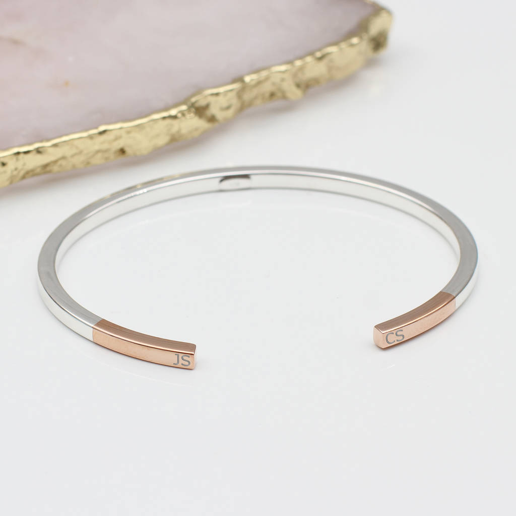 Sterling Silver And Rose Gold Plated Square Tube Bangle By Hurleyburley