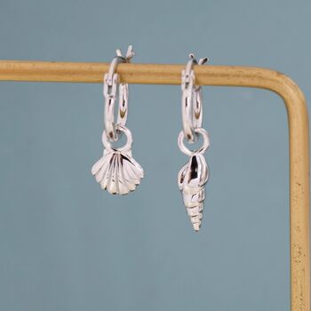 Mismatched Shell Huggie Hoops Earrings In Sterling Silver, 6 of 11