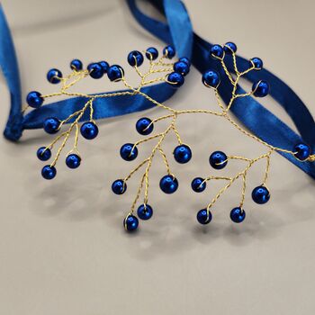 Royal Blue Pearl Wrist Corsage – Gold Or Silver, 3 of 9