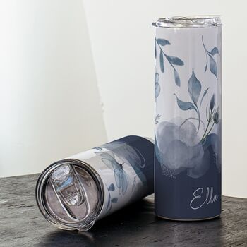 Elegant Blue Floral Tumbler Travel Cup, 3 of 6
