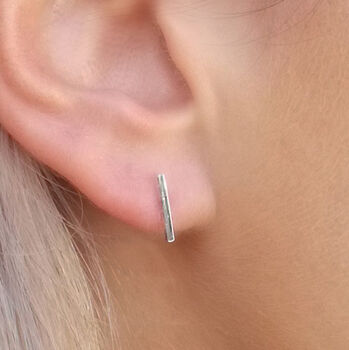 Silver Rectangular Bar Stud Earrings, 3 of 4