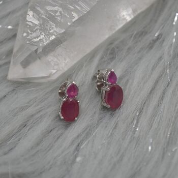 Ruby Silver Stud Earrings, July Birthstone Jewelry, 7 of 8