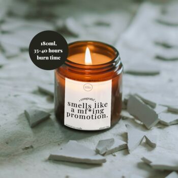 Smells Like A M'fin Promotion, Funny New Job Promotion Candle Gift + Matches, 2 of 11