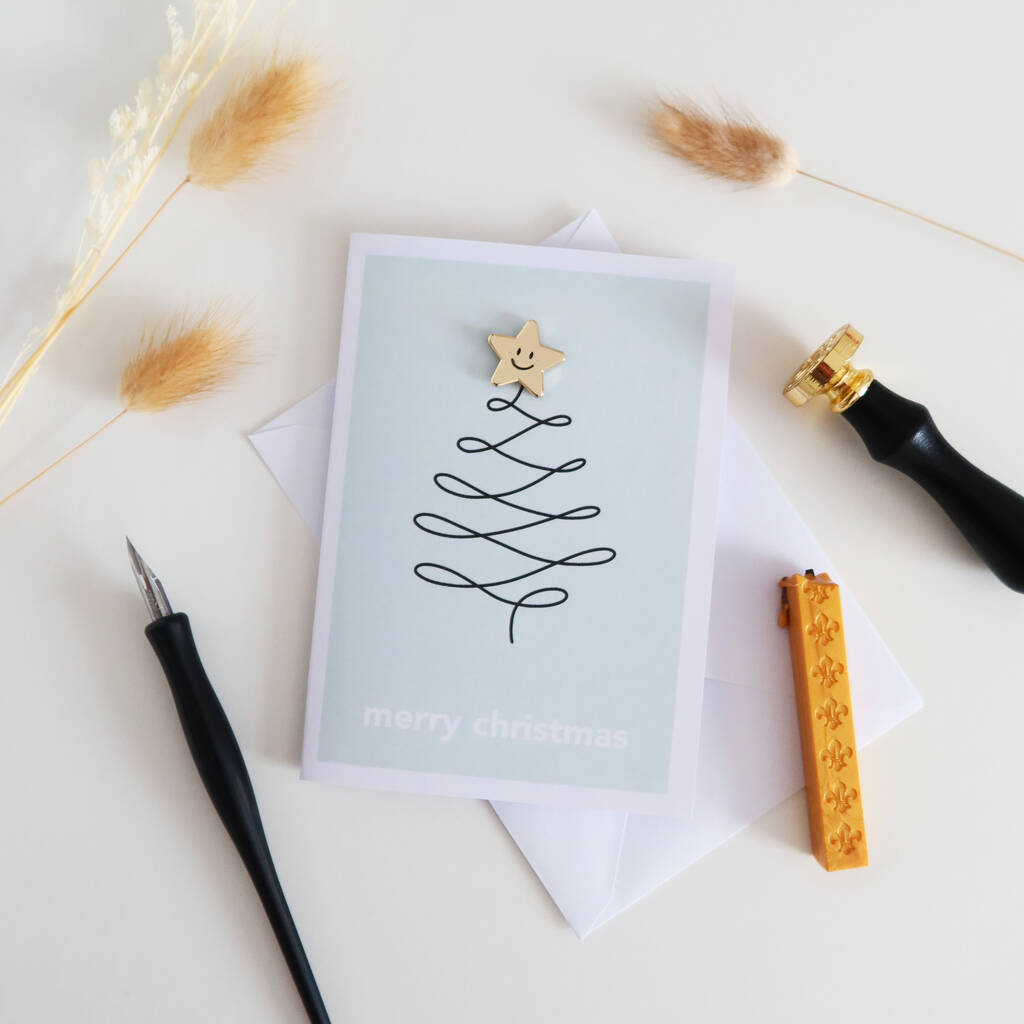 Christmas Tree Card With Star Pin Badge, 1 of 3