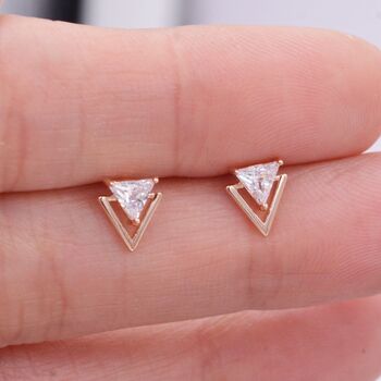 Sterling Silver Tiny Double Triangle Arrow Arrowhead Stud Earrings, 3 of 12