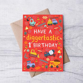 Any Age Construction Birthday Card, Boys Birthday Card, Digger, Vehicles, 2 of 7