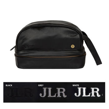 Personalised Large Leather Raleigh Wash Bag Black, 5 of 7