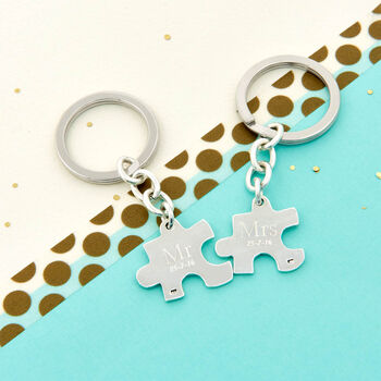 Personalised Couples Silver Jigsaw Puzzle Keyring, 2 of 7