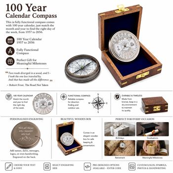 Personalised Three Inch Bronze 100 Year Calendar Compass, 12 of 12