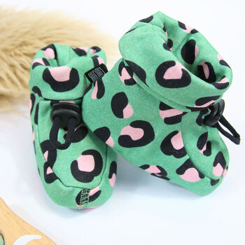 Pink And Green Leopard Print Baby Bootie Slipper, 2 of 7