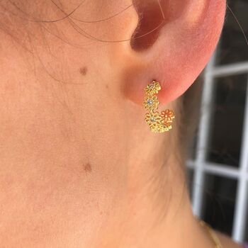 Crystal Daisy Hoop Earrings, 9 of 12
