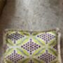 Modern, Oblong, Velvet, Ikat, Cushion With Cream Silk Tassels Blue, Yellow, Burgundy And Cream Abstract Design, thumbnail 7 of 8