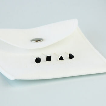 Sterling Silver Black Geometric Shapes Stud Earrings, 4 of 5