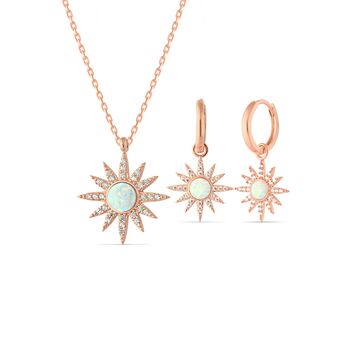 White Opal Sun Sterling Silver Necklace Earring Set, 9 of 12