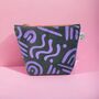 Large Cosmetic Bag Purple Squiggles On Dark Grey, thumbnail 1 of 3